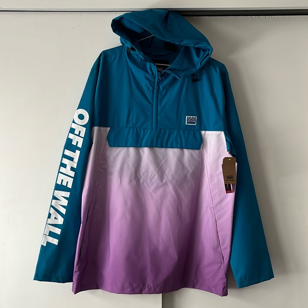 NWT Men’s Vans Hi Point Anorak Jacket; size Medium, 3 pockets, teal/lavendar